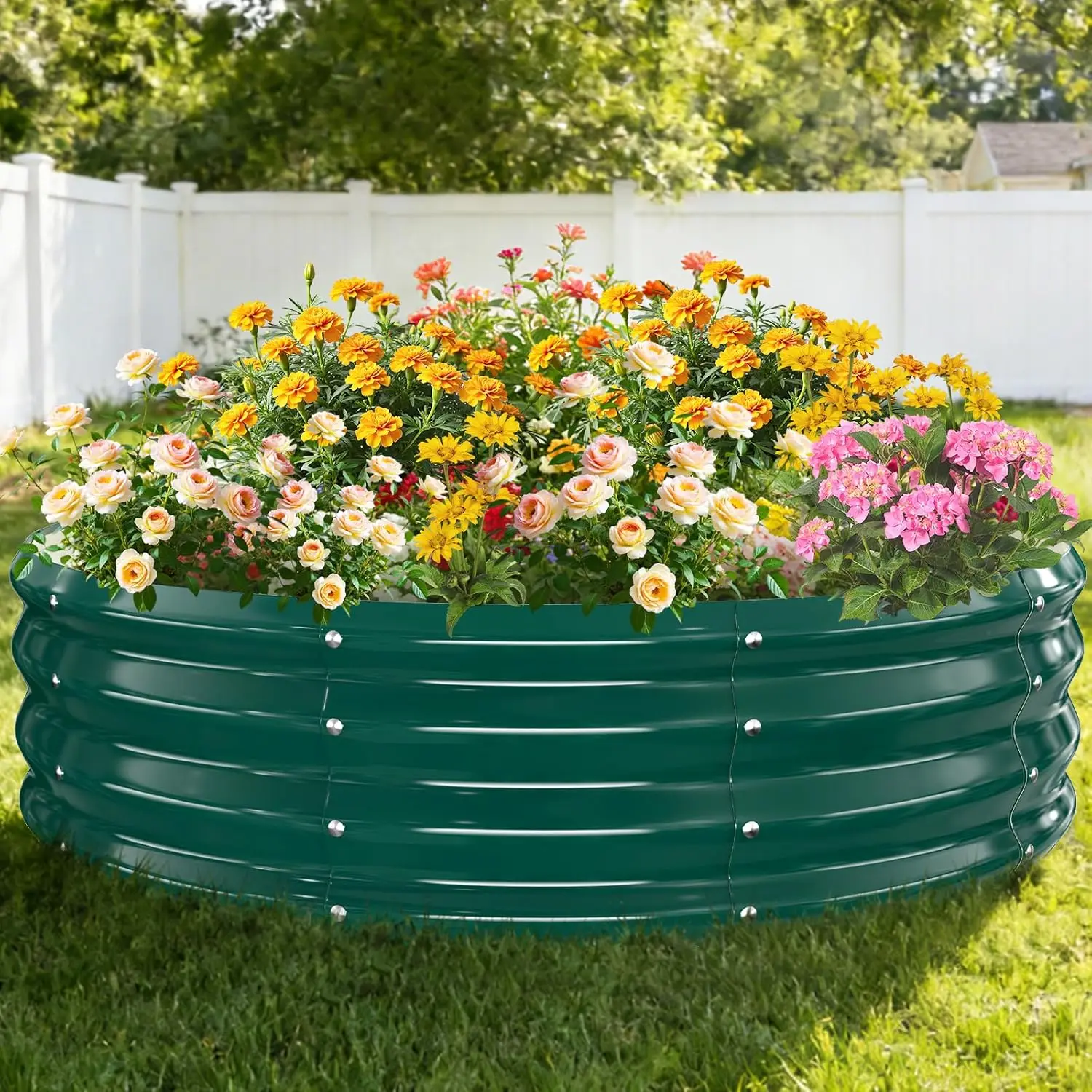 

12 Inch Tall Heavy-Duty Round Steel Rised Garden Bed – Wave-Shaped Design Galvanized Metal Planter Box for Vegetables F