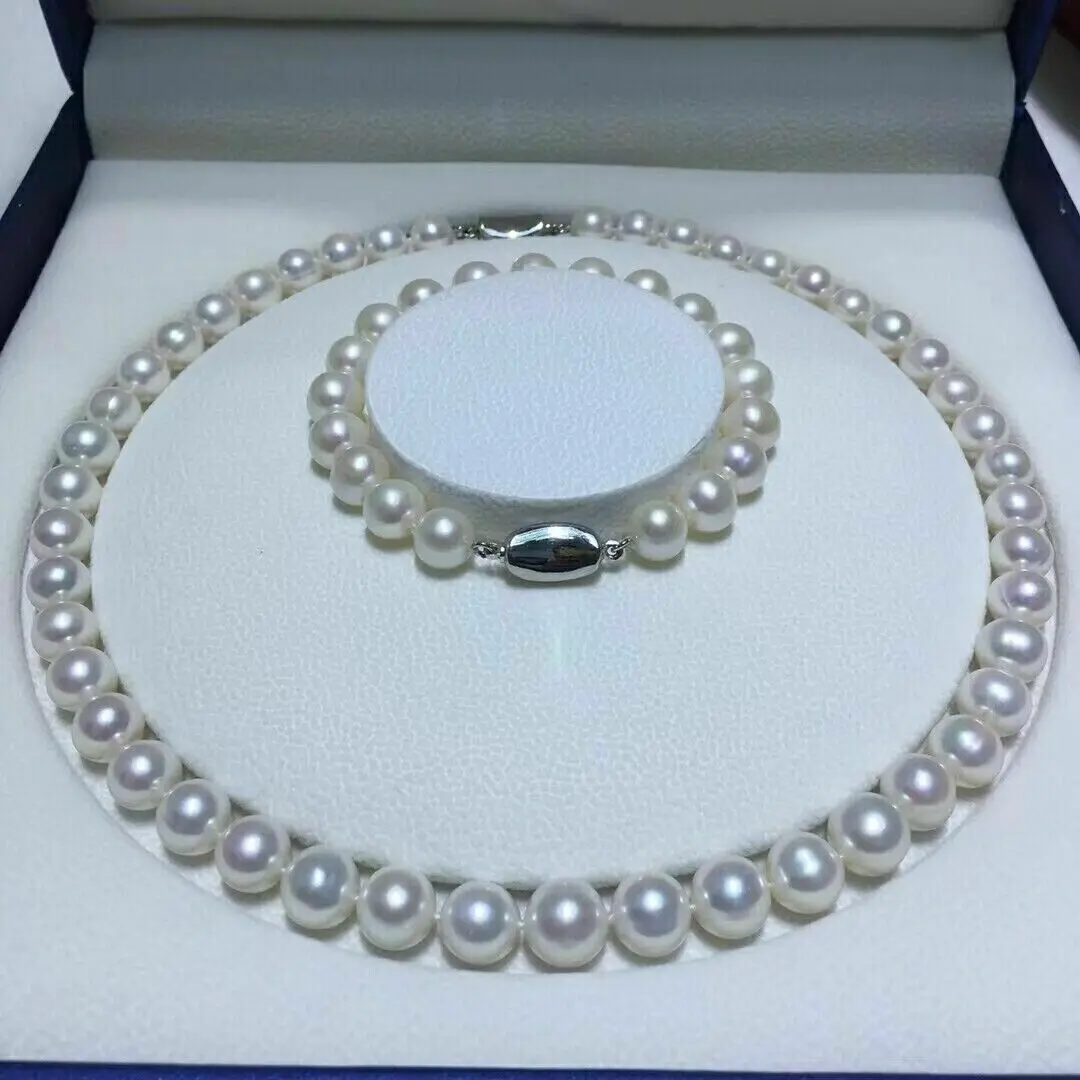 

HOT AAAA+ Japanese Akoya 10-11mm white pearl Necklace 18in Bracelet set 7-8in