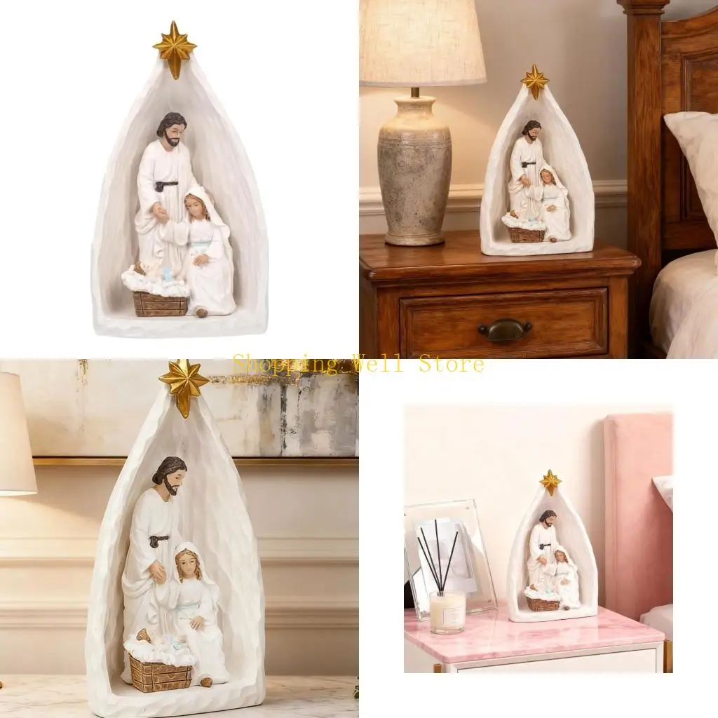 KX4B Stable Nativity Scene Statue Christmas Nativity Figurines Table Ornament Gift