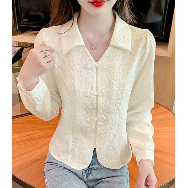 Women Clothing Spring Autumn Trendy Vintage Chic Sweet Button Shirts Elegant Solid V Neck Blouses Female Casual Long Sleeve Tops