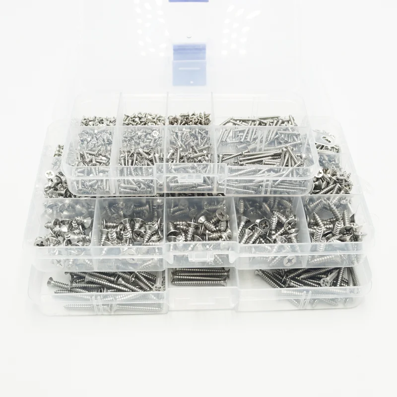 950pcs A2 304 Stainless Steel Countersunk Head Tapping Screw M2 M3 M4 DIN7050 Cross Recessed Flat Head Self-Tapping Wood Screws