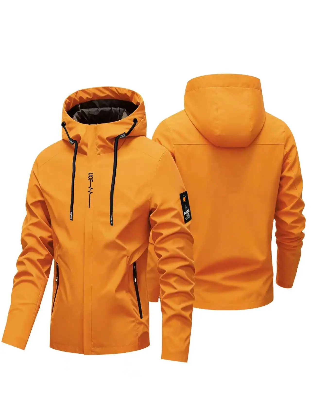 Men's Hooded Windbreaker Jacket Waterproof Windproof Outdoor Coat Zipper Pocket Hiking Camping Trekking Casual Outerwear Men Aut