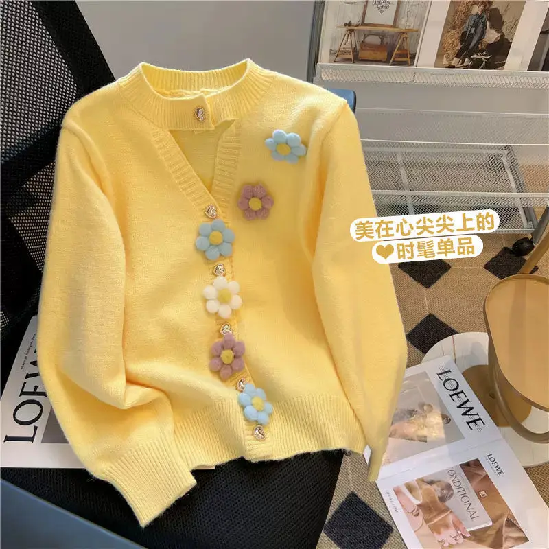 Neploe Sweet Celebrity Loose Korea Vintage Minority Sweater 3D Flower Knit Lazy Lovely Cute Women Clothing Warm Exquisite Tops