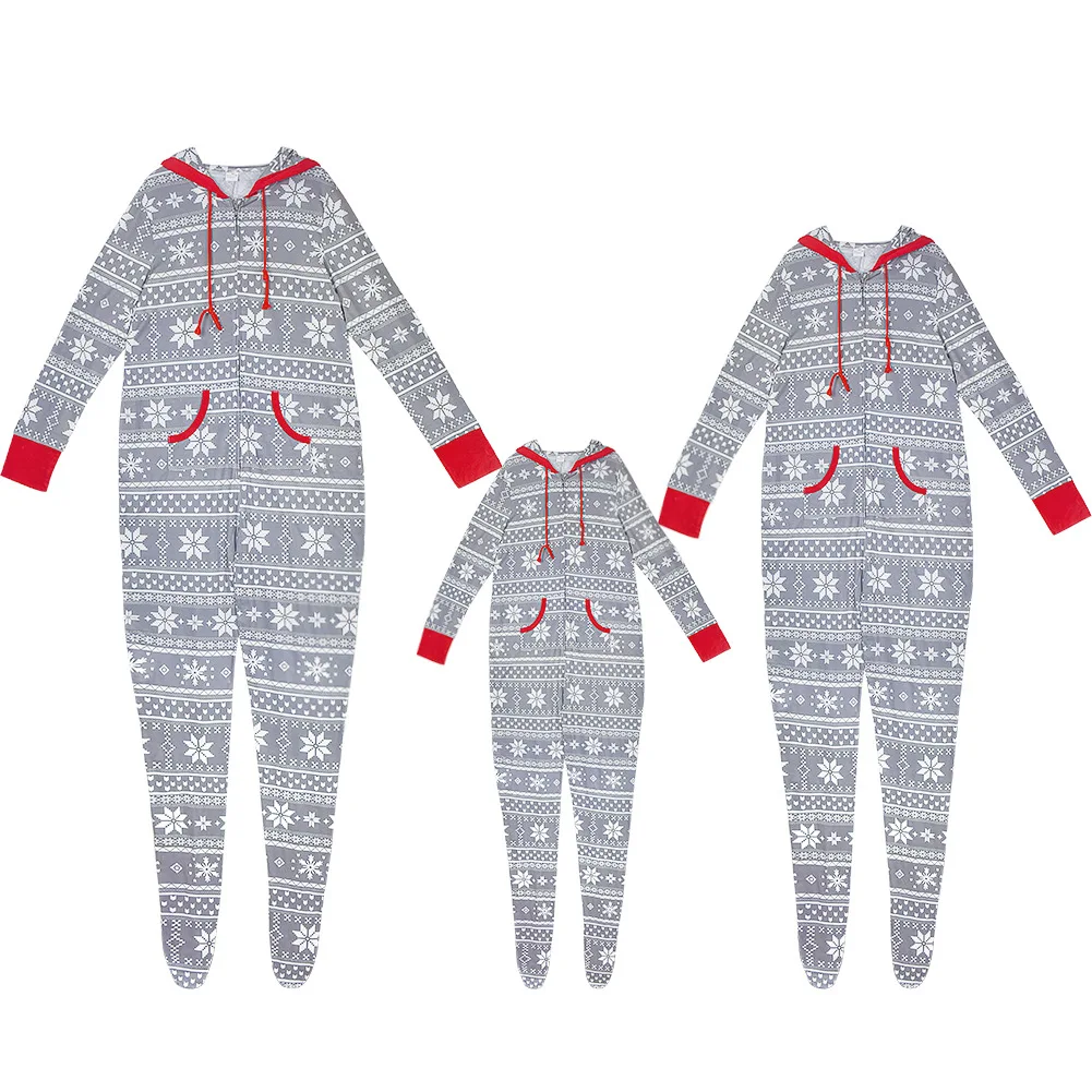 parent-children clothing Hooded long sleeves One-Piece  Family Christmas Halloween Pajama Set boys and girls Zipper printed suit