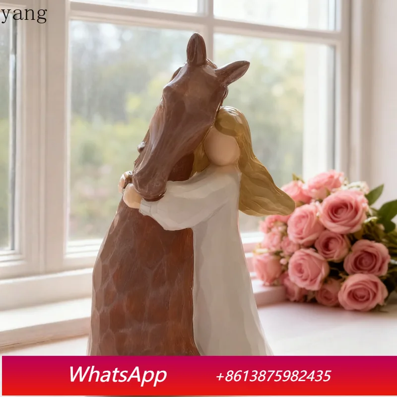 

CX resin ornament girl holding horse figure statue angel ornament home decoration desktop small ornament crafts