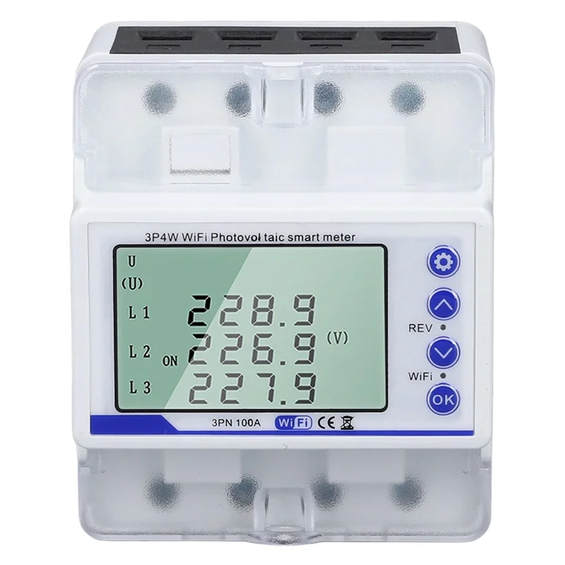 ABMI-Wifi 3-Phase 100A Energy Meter And Circuit Breaker With LCD Display 60-300V Directional Switch