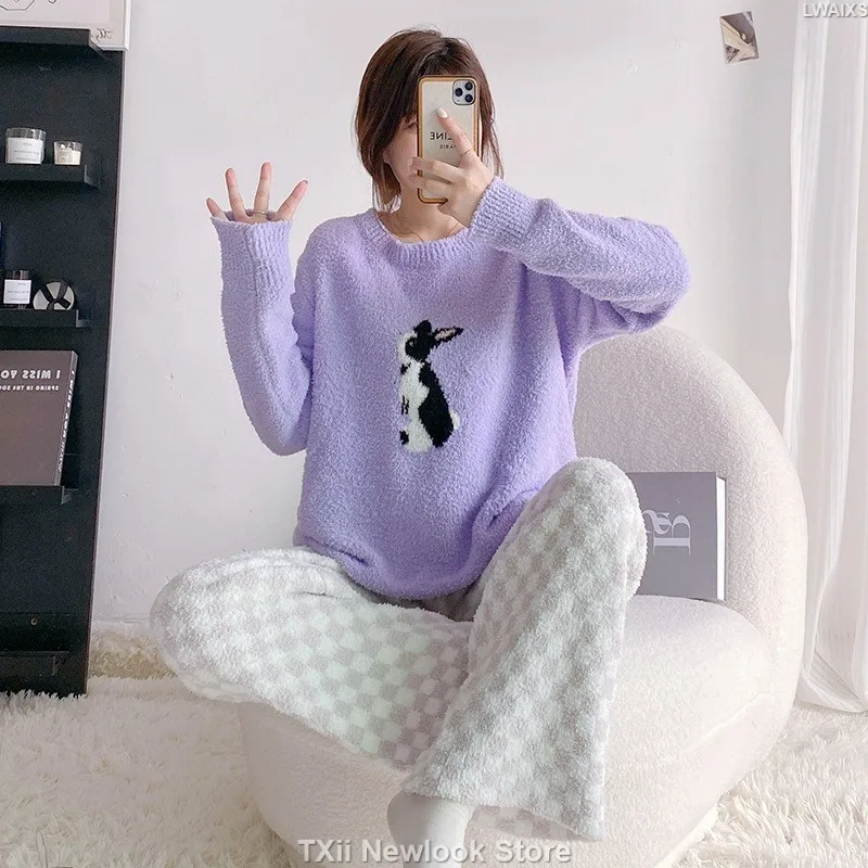 Sweet Tulip Autumn and Winter Home Clothes Feather Yarn Soft Pajamas Women's Winter Age-reducing Temperament Thickened Warm suit