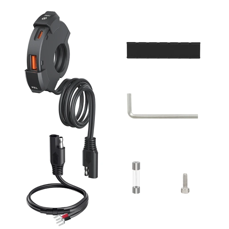 A70F Motorstuurmontagebeugel Motorfiets QC3.0 USB-oplaadadapter Waterdichte USB Type C-lichtnetadapter