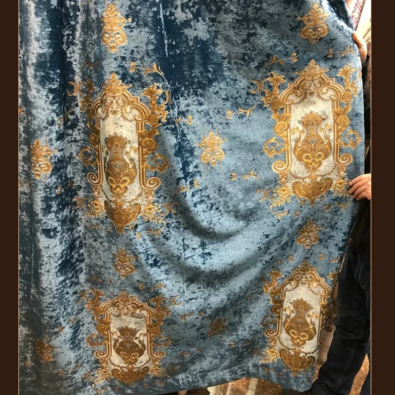 Luxurious American European Court Style Blue Embroidered Velvet Curtains for Living Dining Room Bedroom Luxury Custom Size Decor