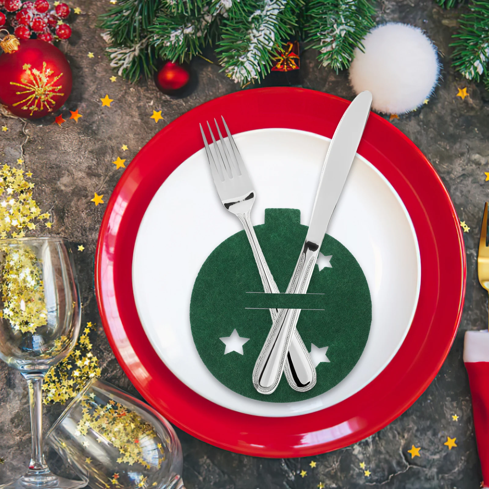 

8 Pcs Christmas Cutlery Bag Fork Knife Spoon Pouch Set Felt Tableware Holder Party Supplies Banquet Decorations Storage