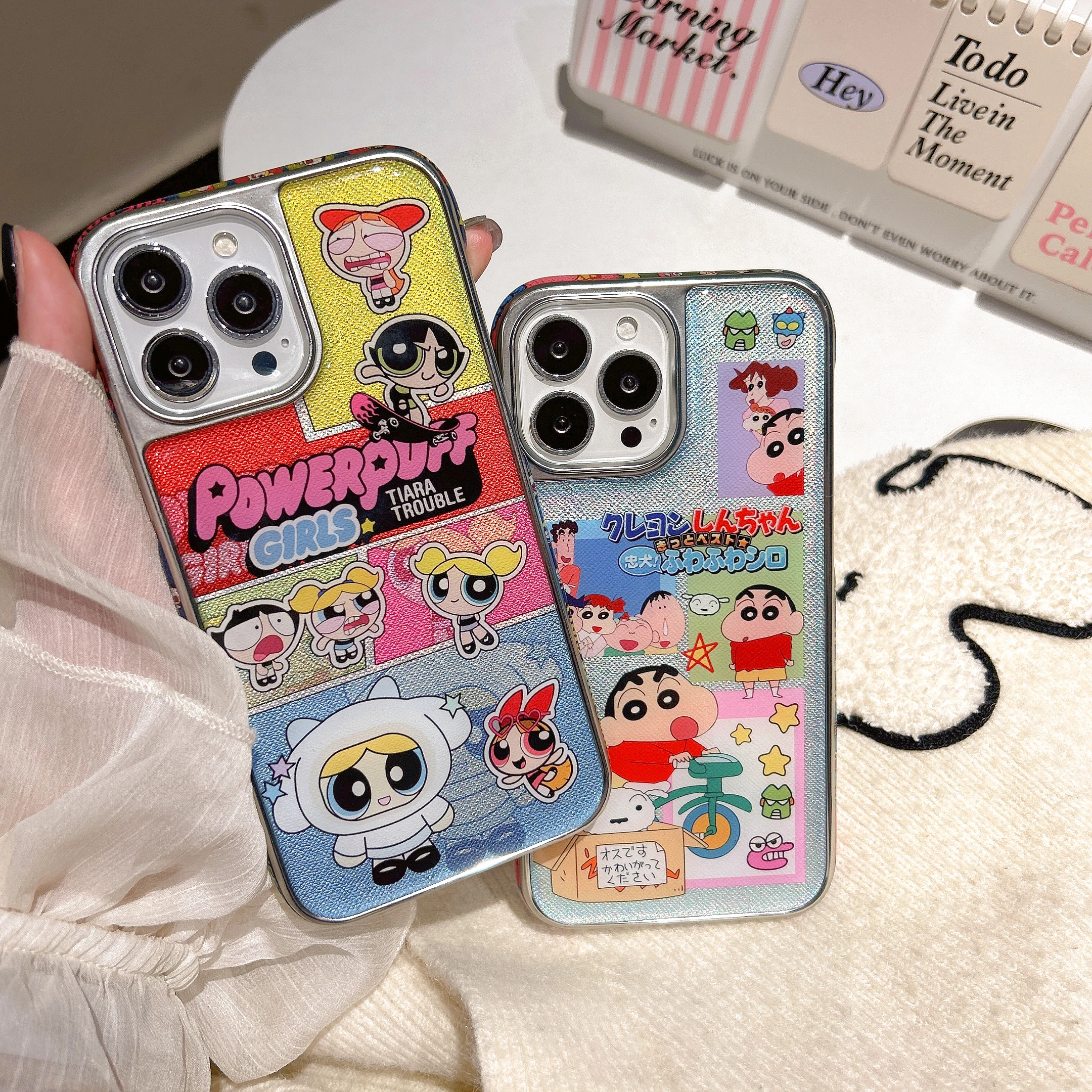 

Cool Crayon Shin-Chan Family The Powerpuff Girls Blossom Bubbles Buttercup For iPhone16 13 14 15 Pro Max Anti Drop Case Cartoon