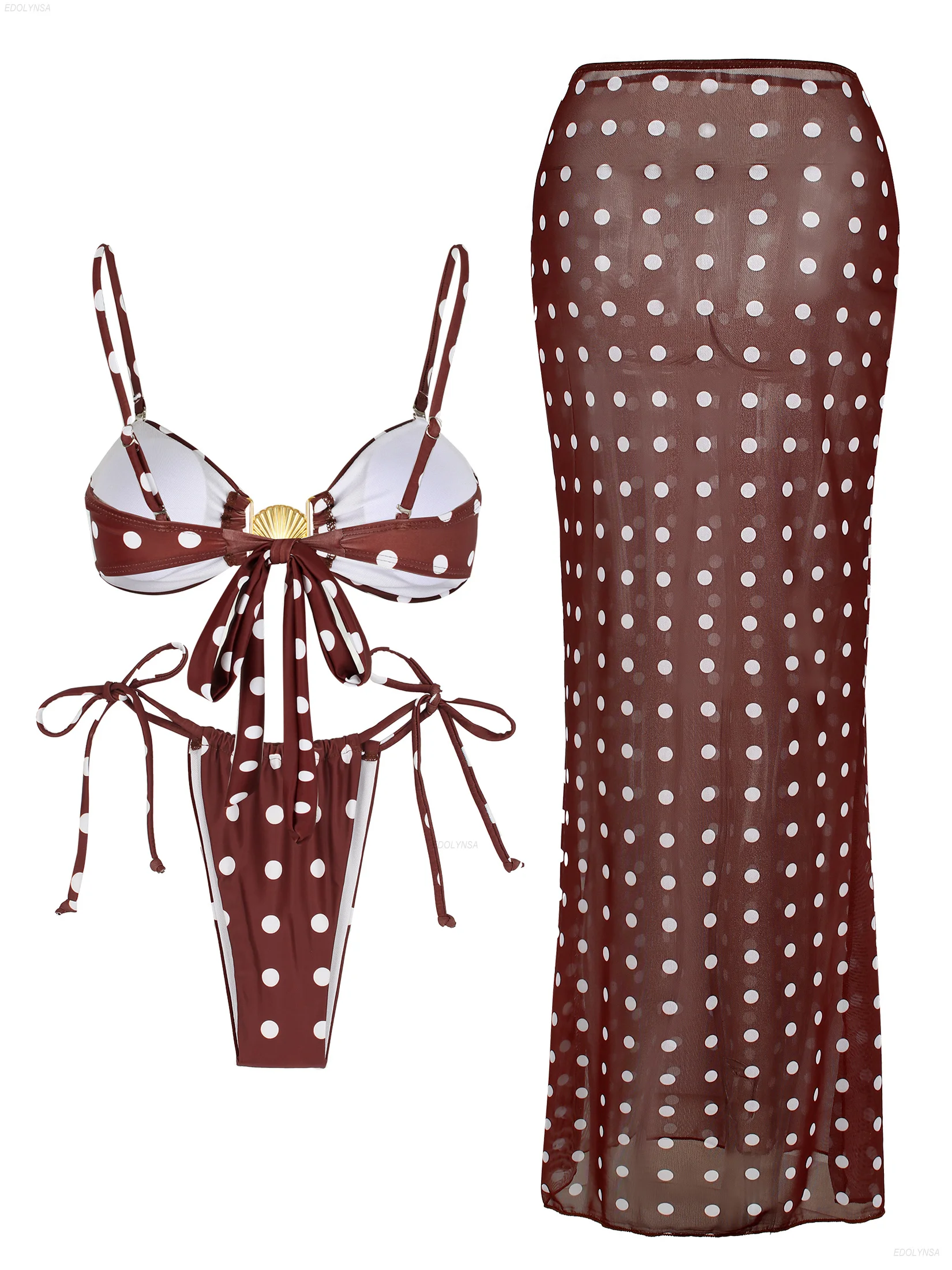 Traje de baño elegante sin tirantes, Bikini de lunares de 3 piezas, falda para la playa elegante de cintura alta, nuevo traje de baño con vestido tipo pareo K271