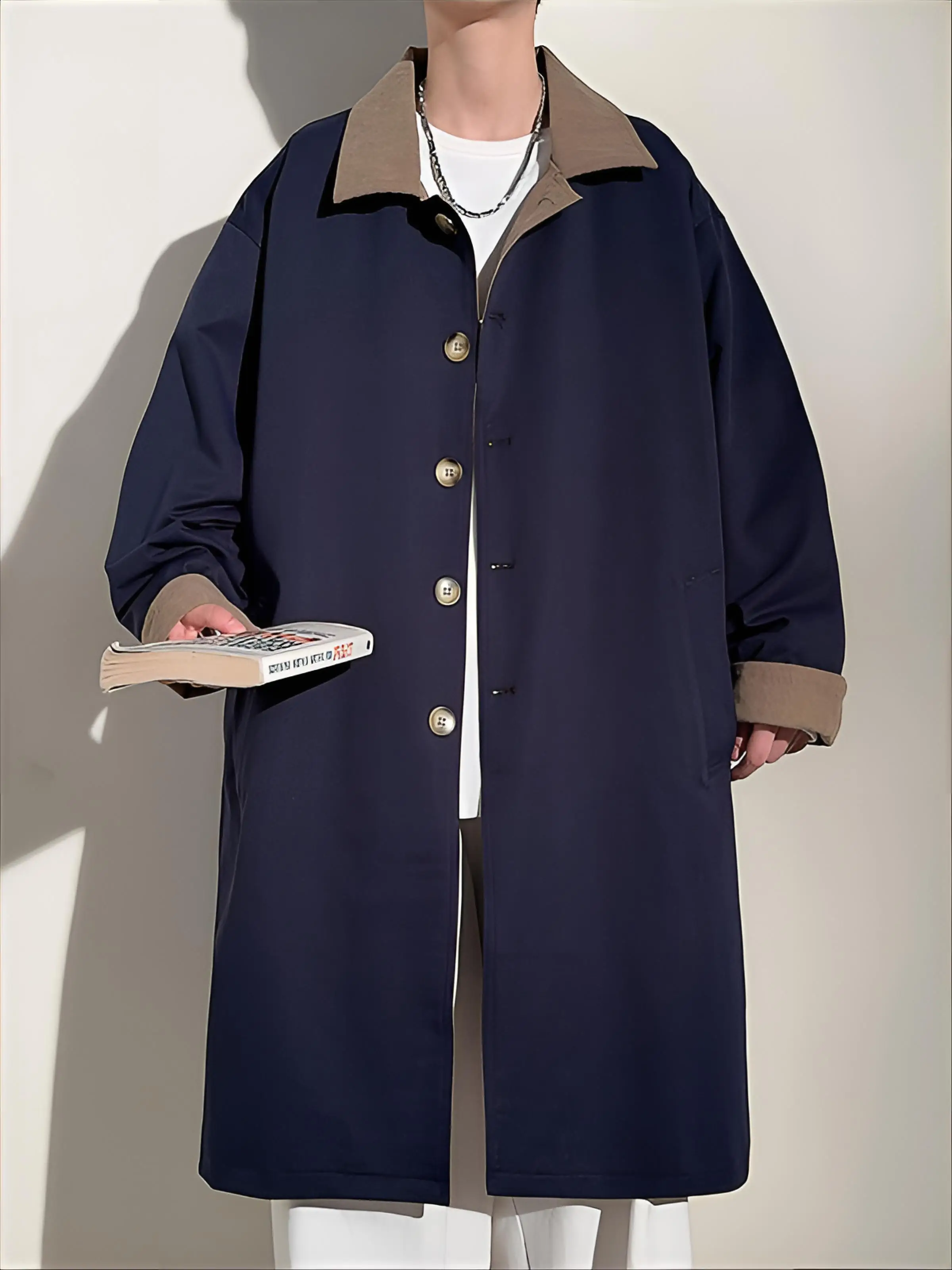 

Мужской водонепроницаемый тренч в стиле альпака, двусторонний, осенний, винтажный, ретро, эстетичный, универсальный, повседневный, комфортный, городской, вощеный