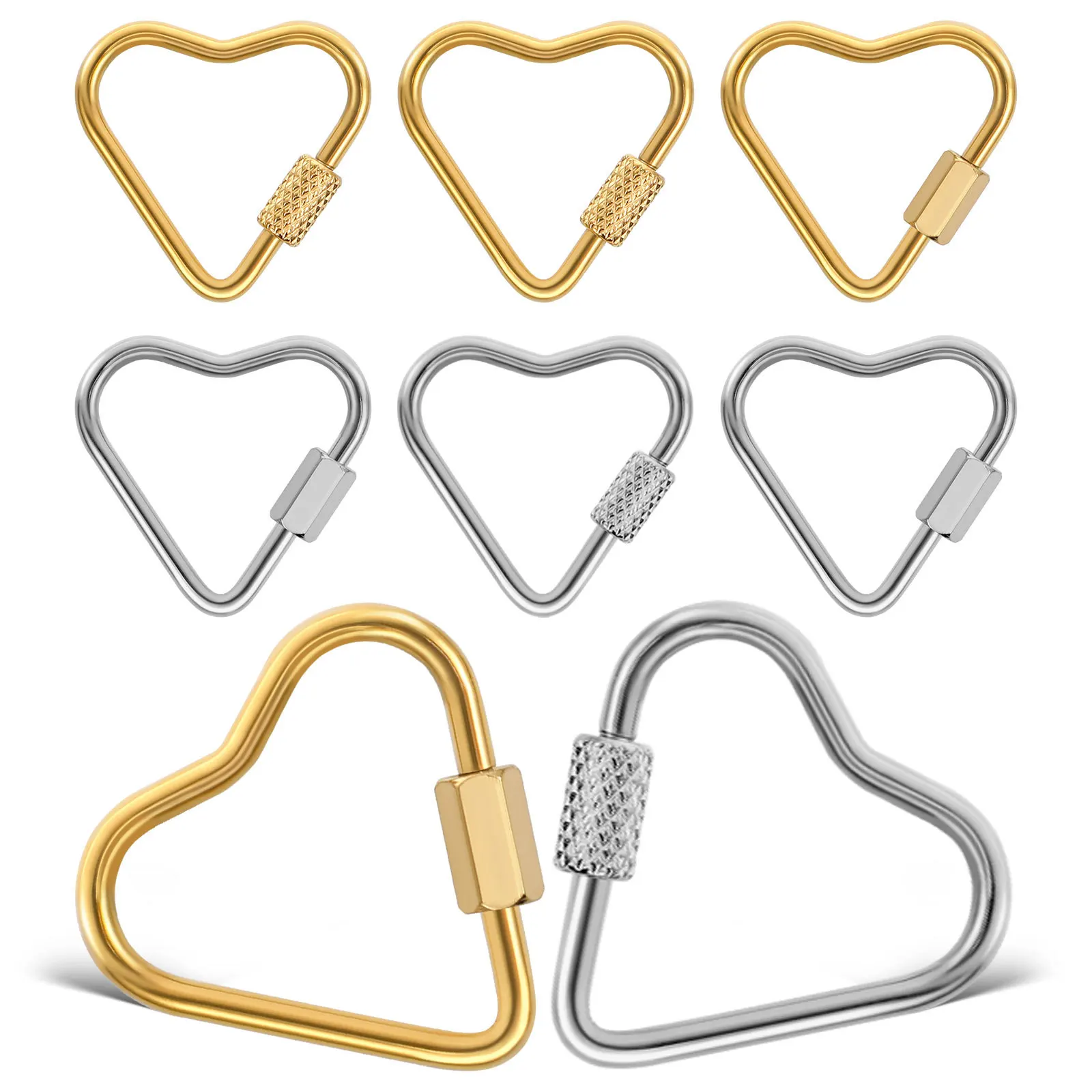

8Pcs Heart Shaped Stainless Steel Carabiner Clip Screw Lock Keychain Holder Locking Ring for Keys Jewelry Craft