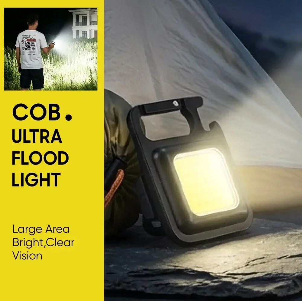 VOTHOON Mini LED Flashlight Keychain Multifunctional Portable COB Camping Lamps USB Rechargeable Outdoor Fishing Hiking Lights