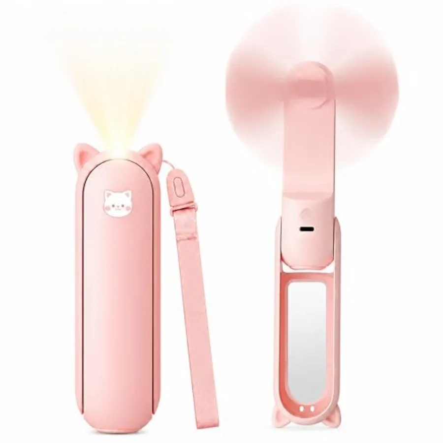 

3-in-1 Portable Handheld Fan with Mirror and Flashlight - Mini Personal Fan, 22H Cooling, USB Rechargeable Travel Fan for Women
