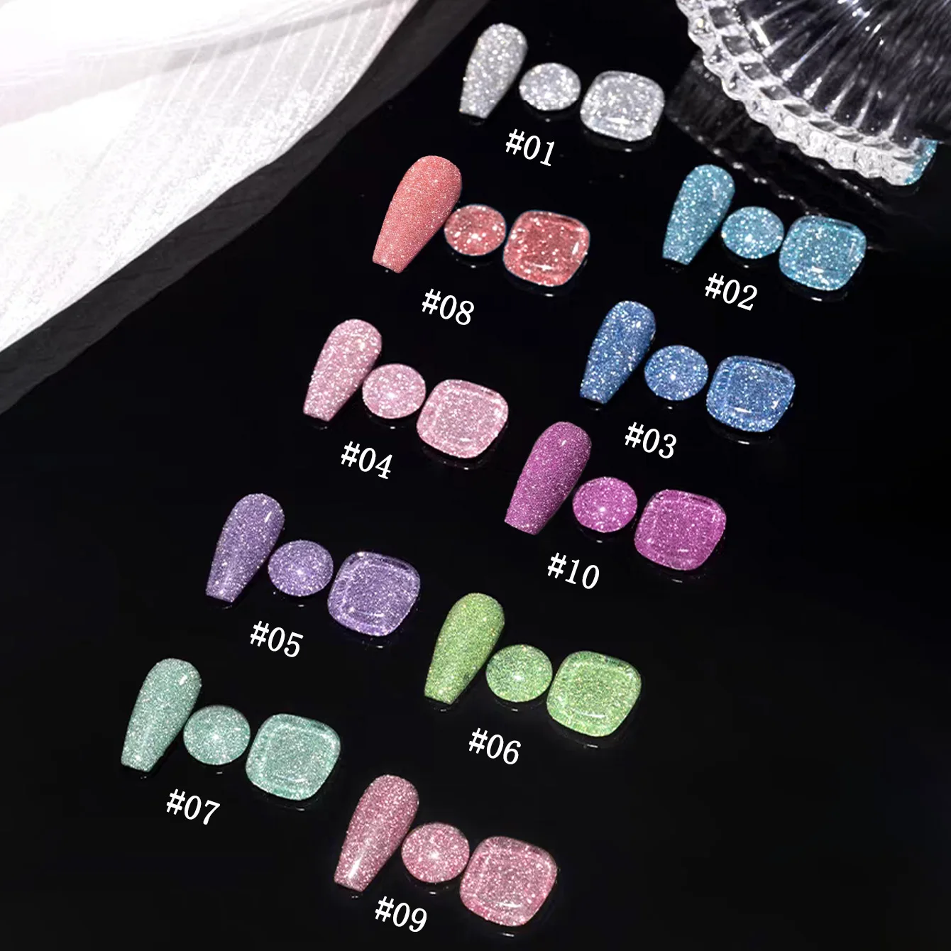 

ZH 12ML Pop up Glass Broken Diamond Mesh Red Pop up Nail Polish 2025 New Laser Disco Powder Magic Light Therapy Glue Nail Art