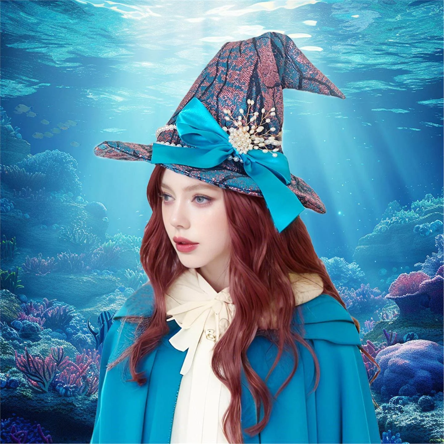 ハロウィン魔女帽子オーシャンマジックコスプレ小道具パーティーロールプレイング帽子ポリエステル繊維ユニセックス季節衣装アクセサリー