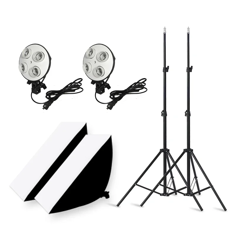 Selens Softbox Lighting Kit 50x70CM 4-Lamp E27 Professional Continuous Light with 2M Stand for Photography Portrait Video Studio