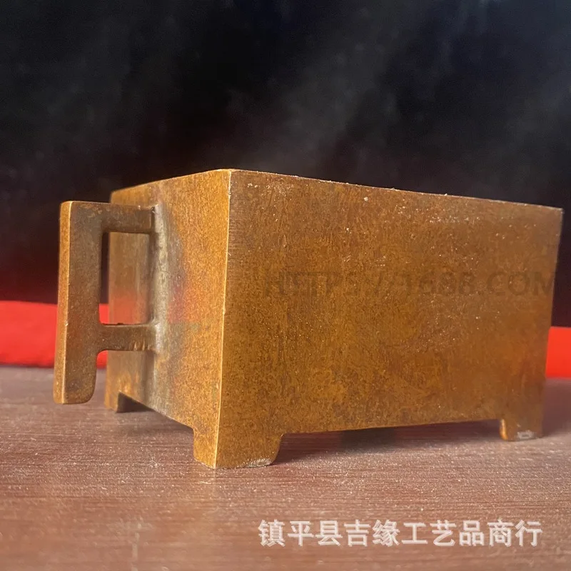 Collectible imitation alloy manger incense burner ornament, smooth surface square burner, home craft tabletop incense accessory