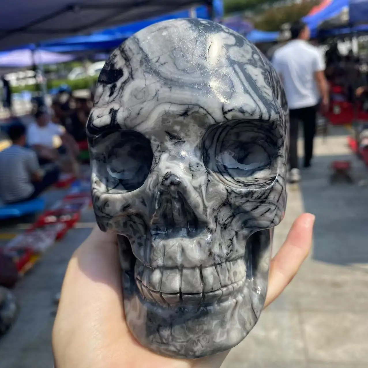 Natural Spiral Stone Crystal Skull, Energy Gem, Spiritual Healing, Hand-Carved, Polished And Demagnetized.