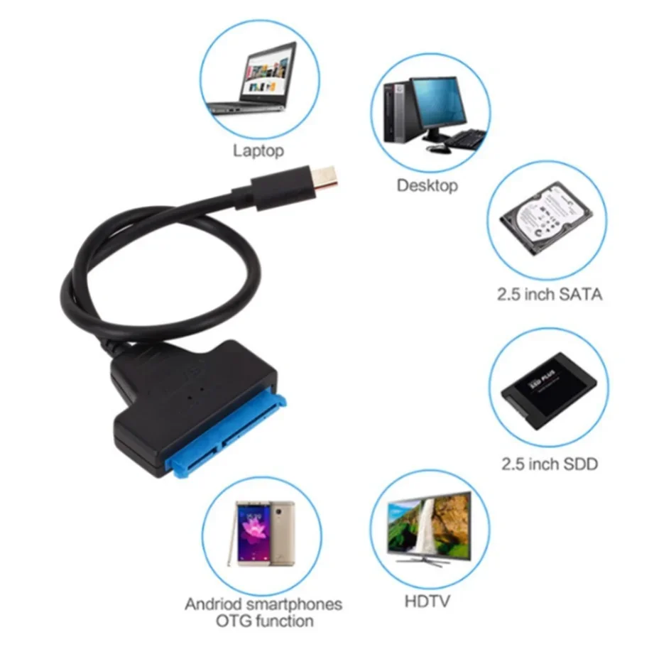 USB-C-zu-SATA-Adapter, SATA-zu-Typ-C-Kabel, USB 3.1, bis zu 6 Gbit/s, unterstützt 2,5 Zoll SSD, HDD-Festplatte, 22-poliges SATA-Kabel