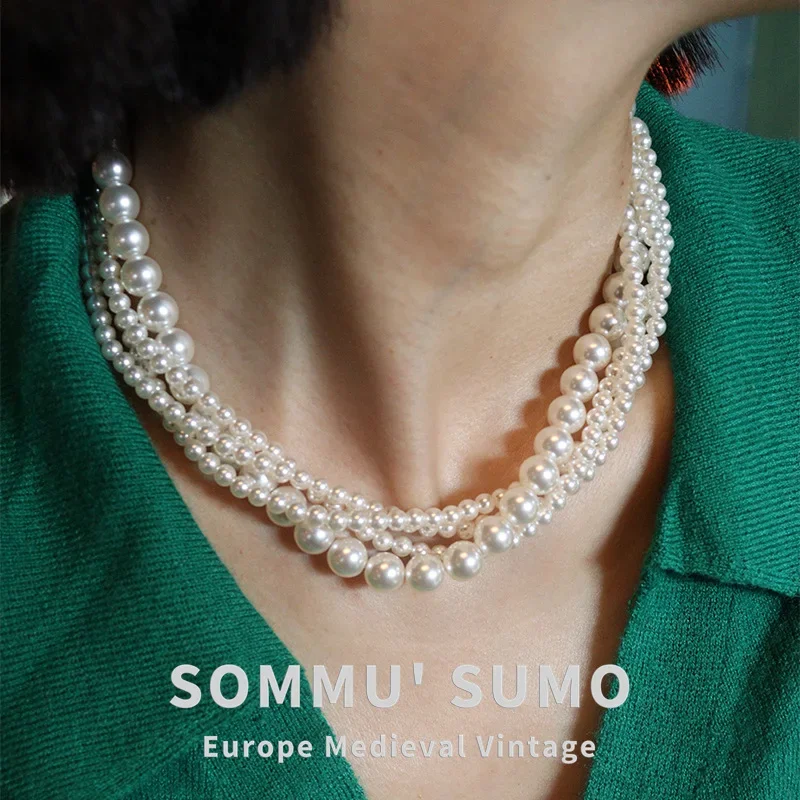 

Pearl Multi-layered Necklace Sweater Chain French Elegant Crystal Exquisite Necklace Clavicle Chain