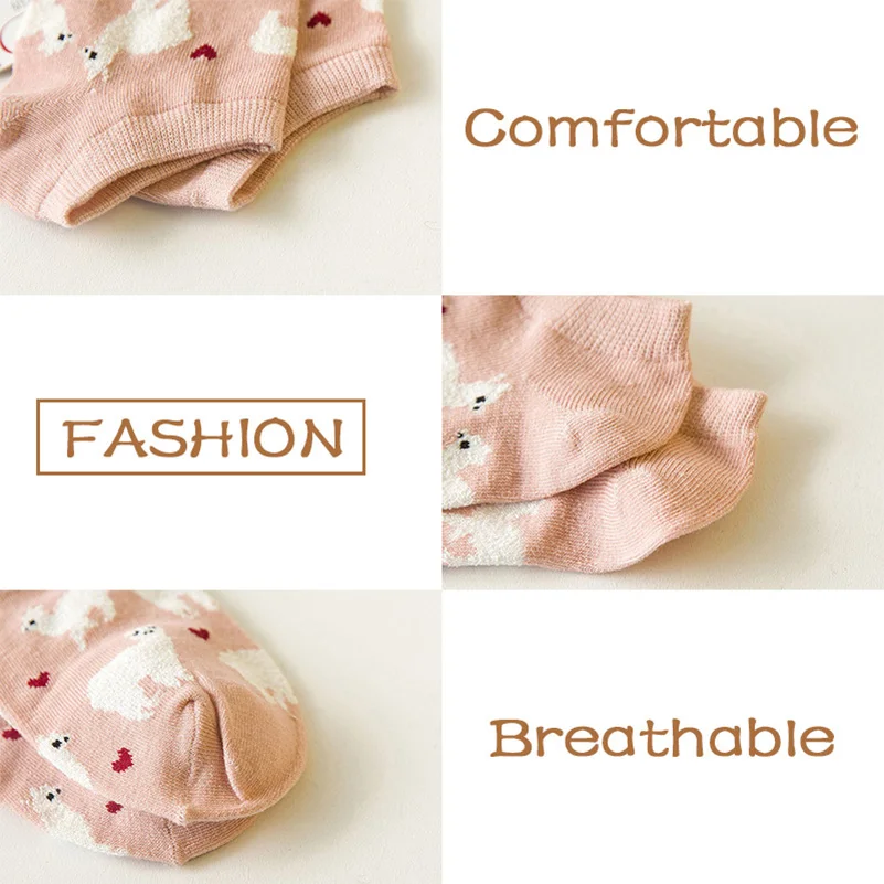 6pcs=3 Pairs Funny Short Ankle Socks Women Invisible Alpaca Style Happy Socks Breathable Quality Cotton Hosiery Calcetines Meias