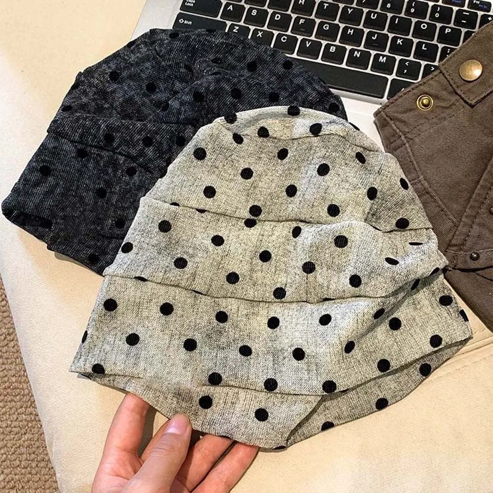 Retro Polka Dot Beanie Soft Elastic Vintage Pullover Hat Versatile Patterned Windproof Head Wrap Bad Hair Days