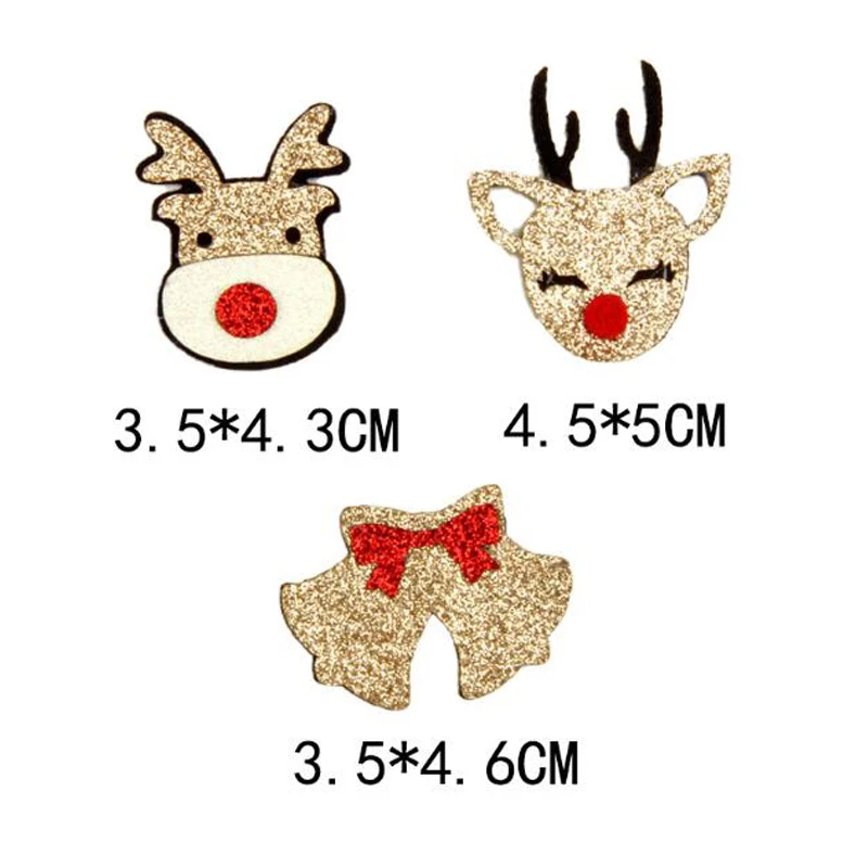 30pcs/lot Cartoon Glitter Christmas Deer Bell Patches Christmas Eve Decorating Accessories Handmade DIY Hairpin Materials