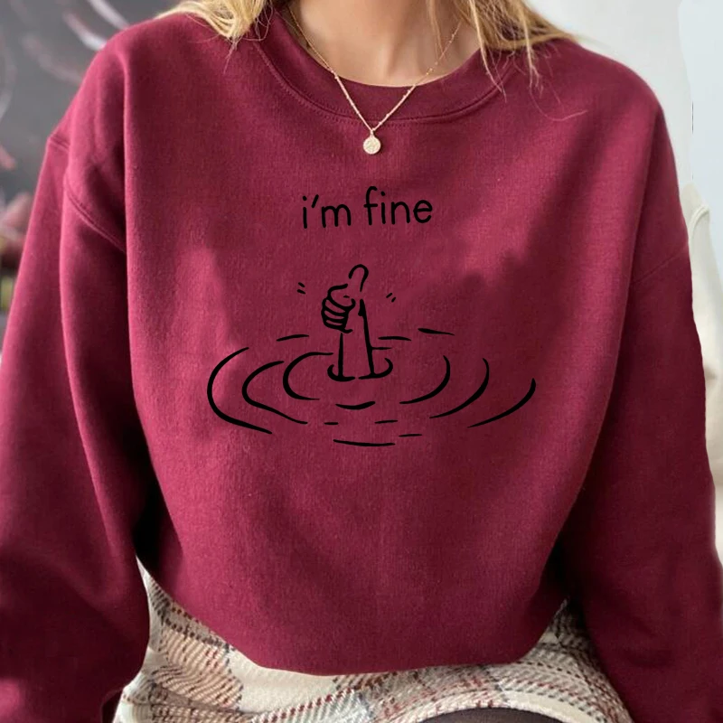 I'm Fine Funny Sweatshirt Pullover Women's Sarcastic Mental Health Matters Sweatshirts Humor Hoodies Long Sleeve Clothing