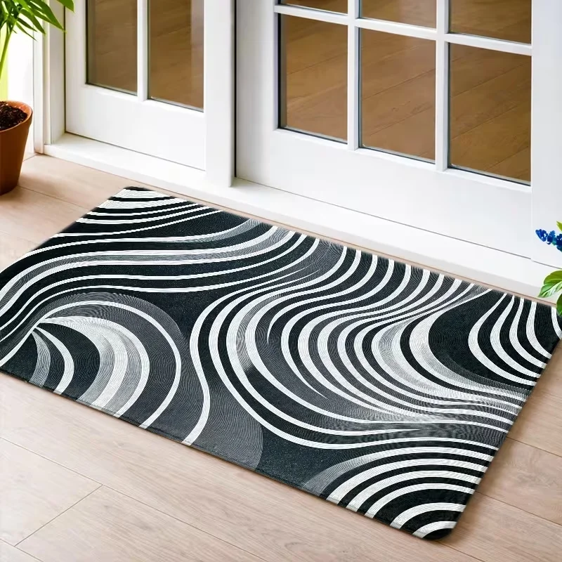 Classic Black White Zebra Striped Door Mat Non Slip Indoor Entrance Rug Bedroom Kitchen Entryway Fashion Home Decor Carpet