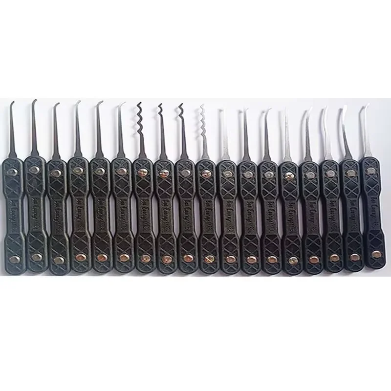 Bon Courage Kyreal Black Handle 18 PCS Hooks Stainless Steel Lock Pick Set 0.5MM Thickness with 7 Tension Tools Locksmith