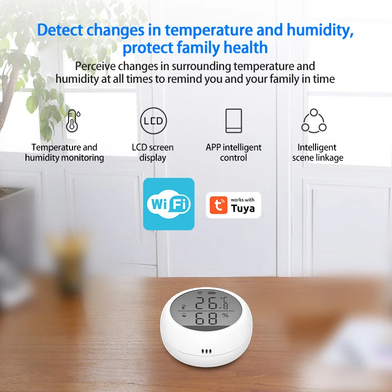 

Tuya WIFI Temperature And Humidity Sensor Smart Home Indoor Intelligent Linkage Abnormal Sensor Work With Alexa no need gateway