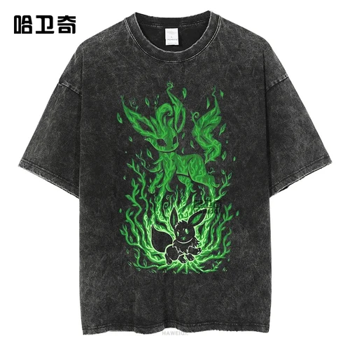 Imagen 2 del producto Camiseta de manga corta de algodón puro con estampado periférico de anime Pokemon, lavable y envejecido tanto para hombres como para mujeres, moderna y informal.