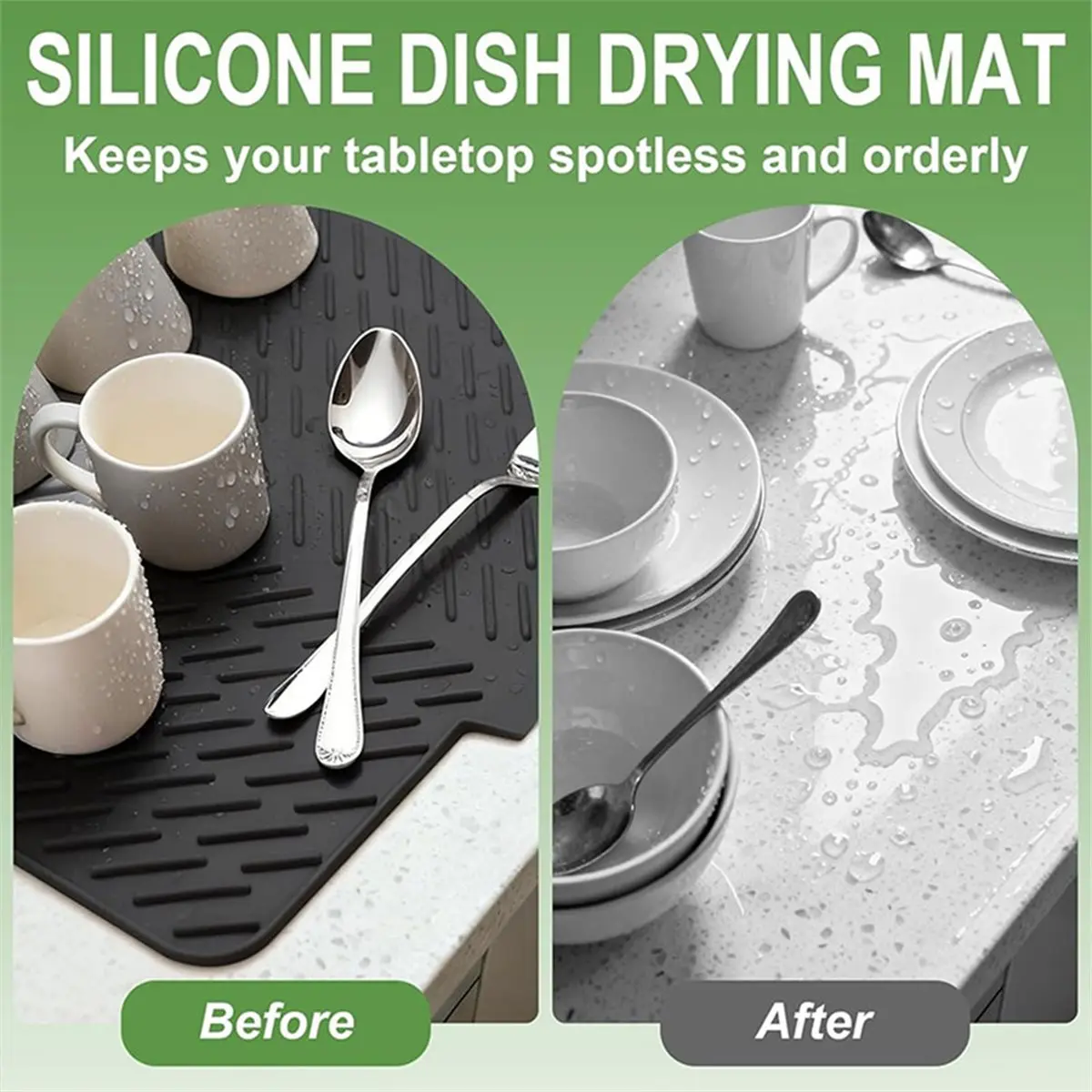 Silicone Dish Drying Mat Non-Slipping Heat-Resistant Kitchen Hygienic Drying Pad Foldable Dish Rack Mat with Drain Lip A