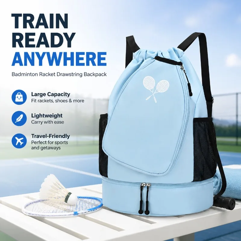 New‑Style Large‑Capacity Badminton Racket Sports Bag,Portable Drawstring Sack for Training Outdoor Travel Hiking,Sport‑Gear