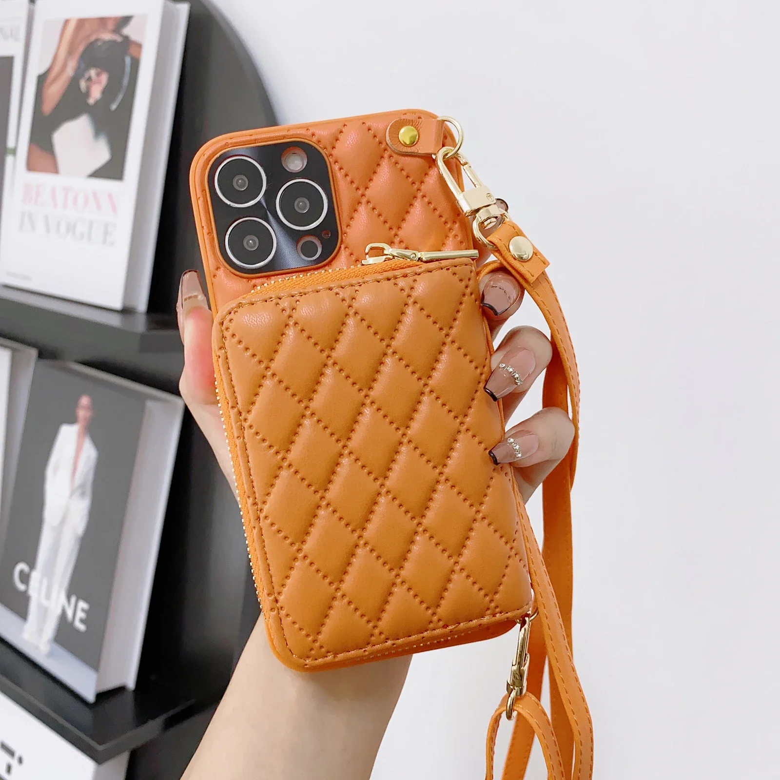 Zipper Wallet Leather Purse Case for iPhone 15 16 Pro Max 14 Plus 13 11 12 Crossbody Lanyard Shoulder Cards Holder Cosmetic Bag