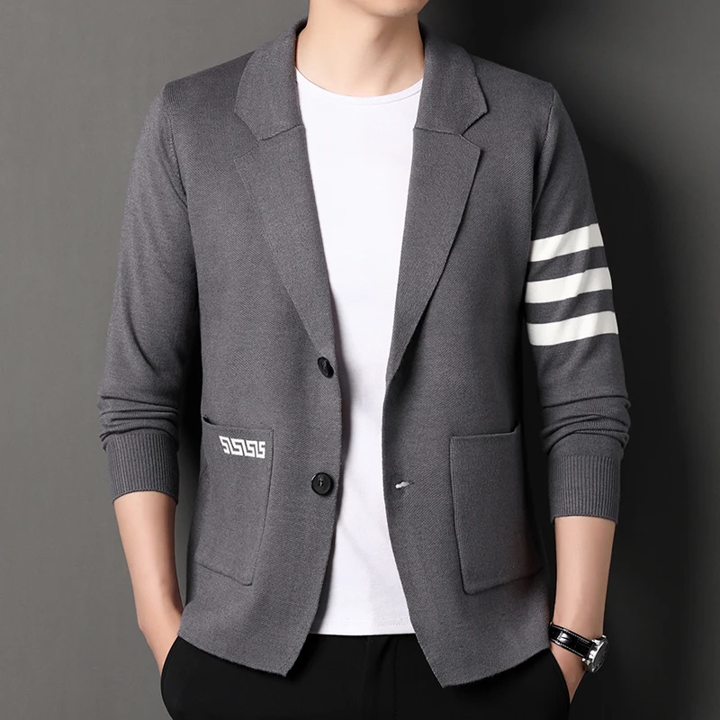 High end brand men's knitted sweater cardigan popular autumn winter fashionable striped design Korean custom casual warm coat