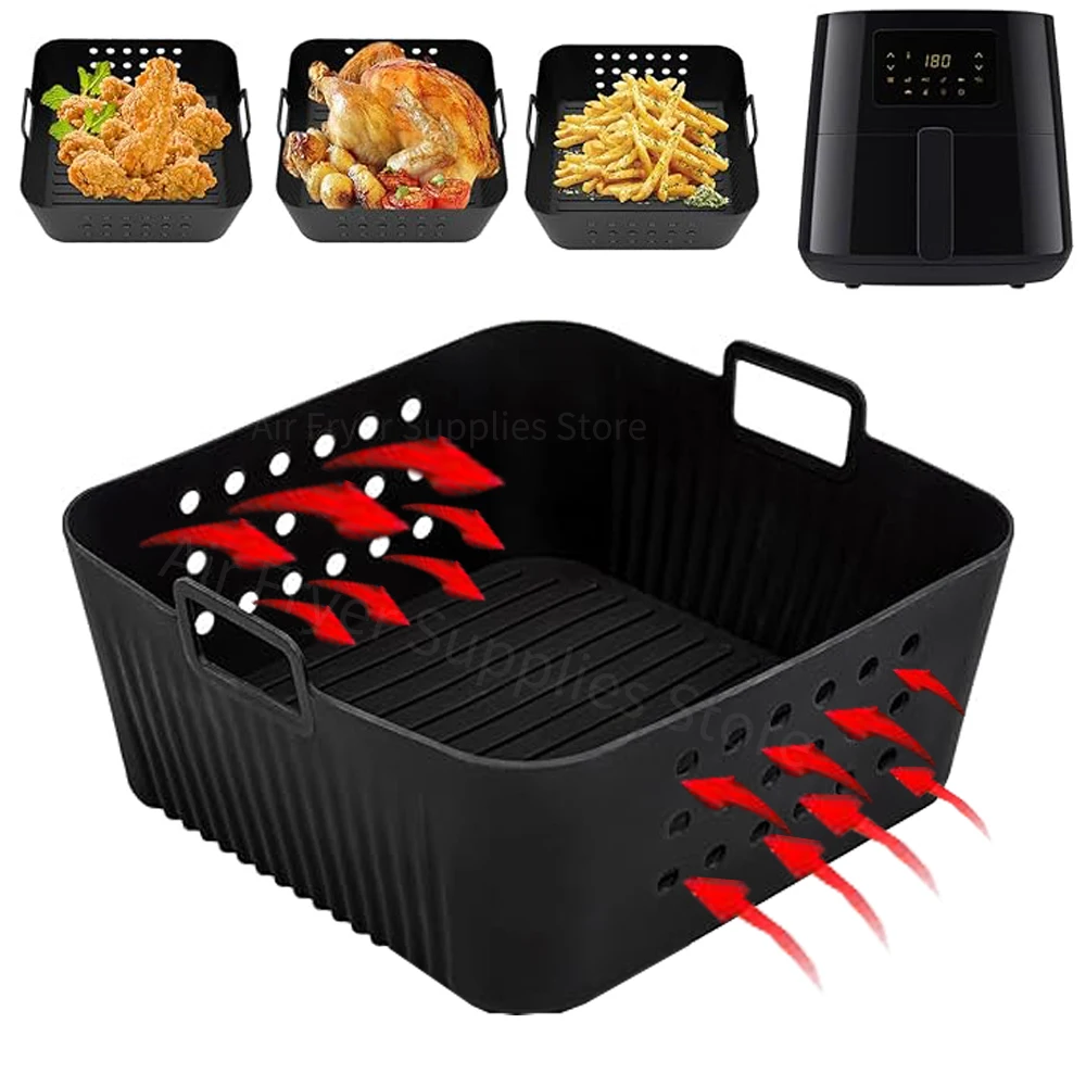 Square Air Fryer Silicone Liners for Ninja AF140 AF180 Reusable Air Fryer Basket for Philips HD9270 COSORI 5.5L/6L Baking Tools