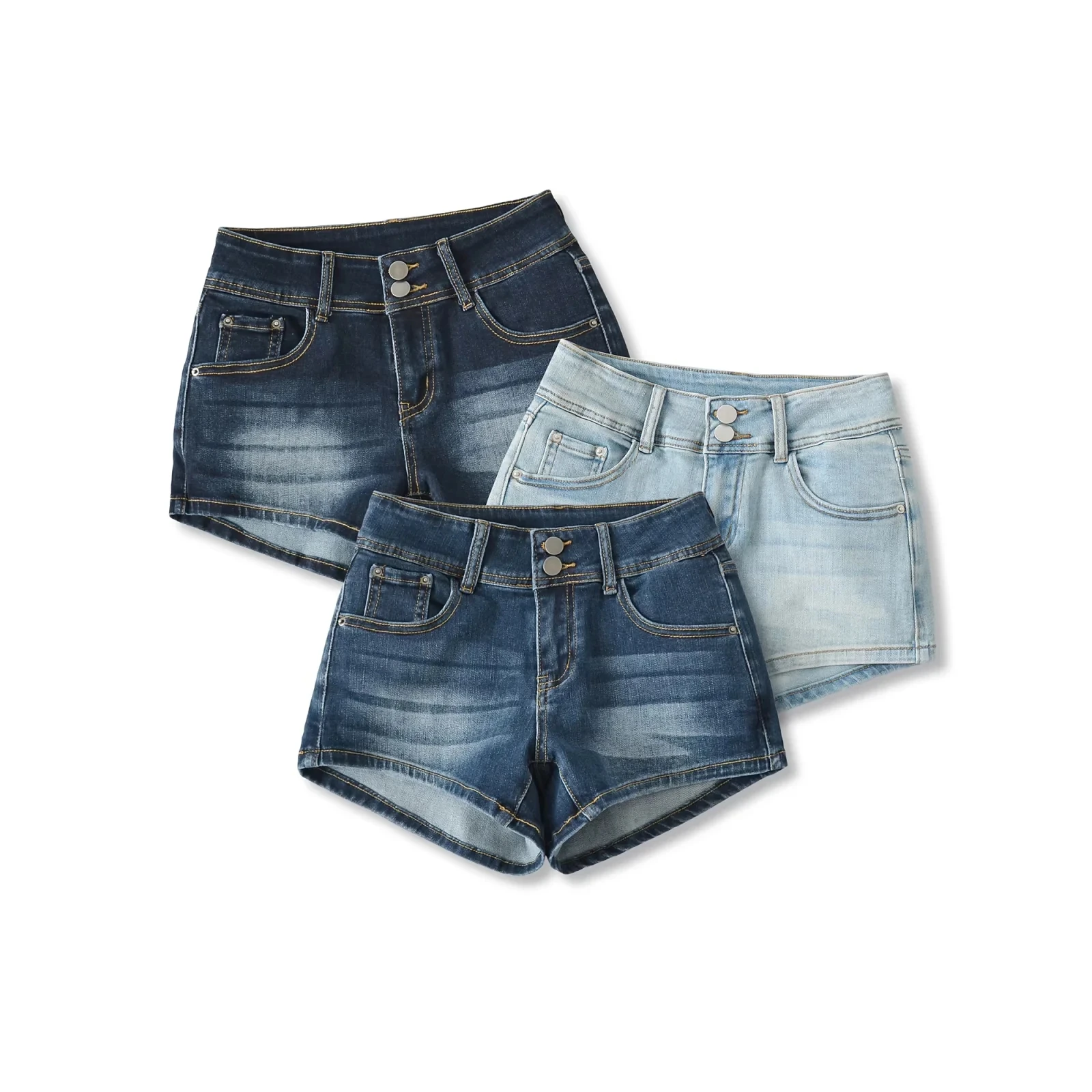 American Retro Low Waist Double Buckle Denim Shorts Women's Flip Cover Pocket Slimming Waist Tummy Control Hot Pants