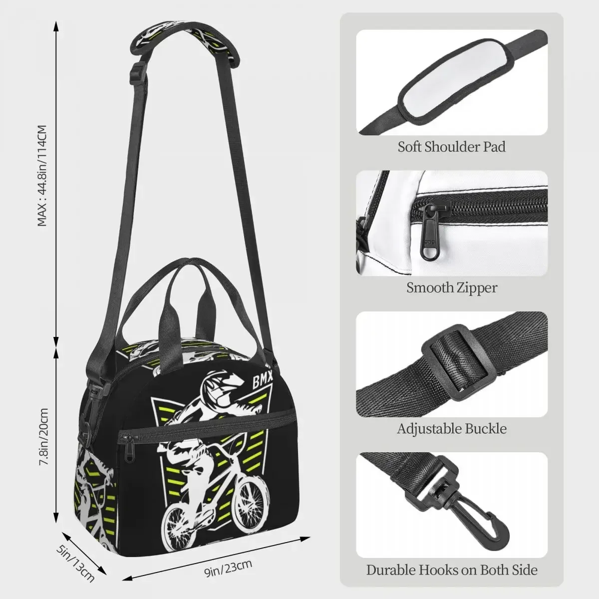 Bmx Apparel Retro Bmx Bike Old School Patch Insulated Lunch Bag for Kids School Cooler Thermal Box Tote Portable Lunch Boxes
