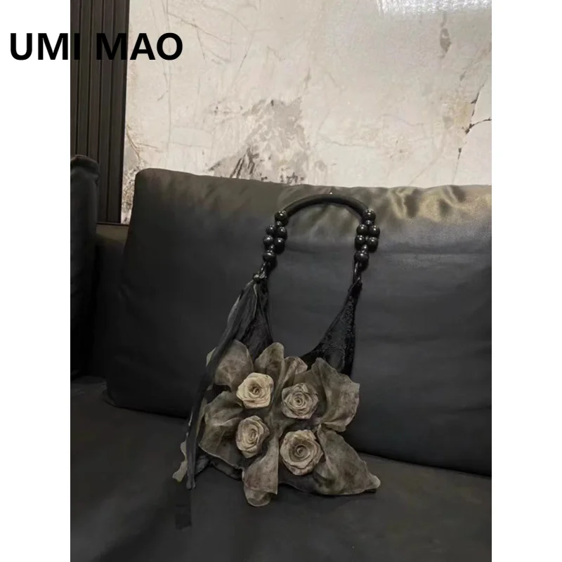 

UMI MAO New Chinese Style Tie Dye On Plants Trees Rose Petals Pleated Armpits Commuting Large Capacity Tote Bag