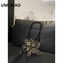 UMI MAO New Chinese Style Tie Dye On Plants Trees Rose Petals Pleated Armpits Commuting Large Capacity Tote Bag