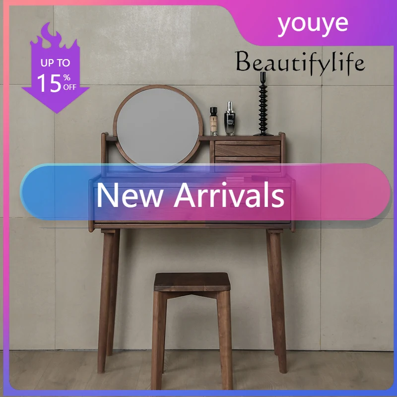 N19 Dressing Table Nordic Black Walnut Affordable Luxury Style Japanese Small Apartment Solid Wood Makeup Table Bedroom