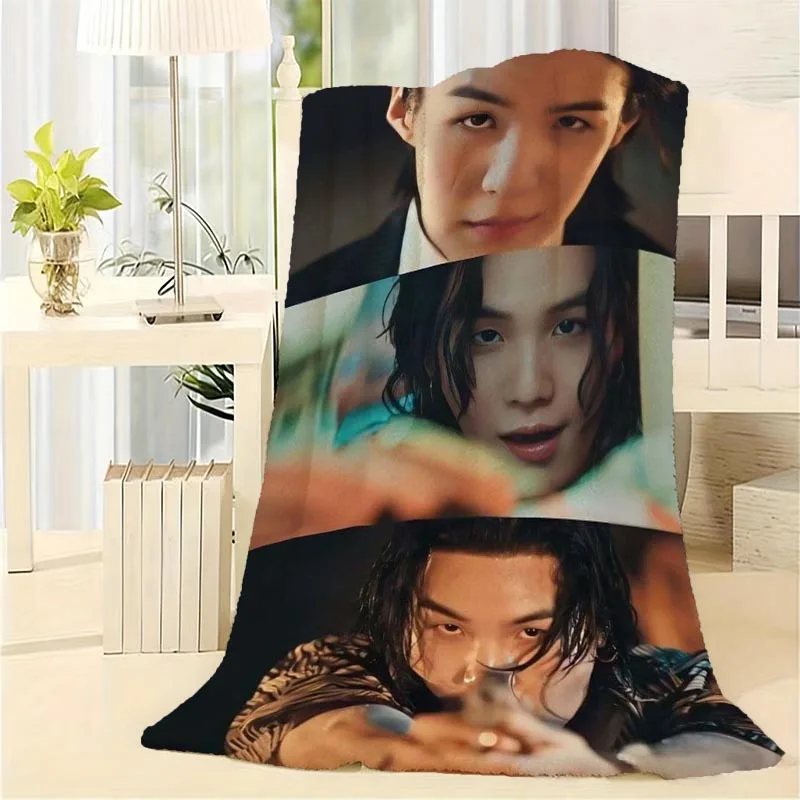 Customize 1pc Suga Three-Compartment Theme Flannel Blanket - Ultra Soft, Suitable for Sofa, Bed, Travel | Ideal Holiday or Birth