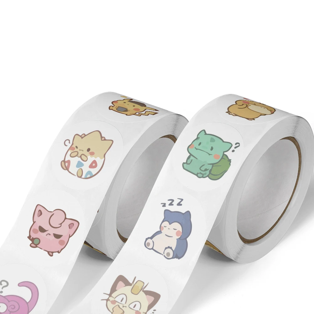 500pcs/roll Q Version Anime Pokemon Sealing Stickers Cute Pikachu Psyduck Cartoon Sticker Laptop Scrapbook Reward Decals Decor