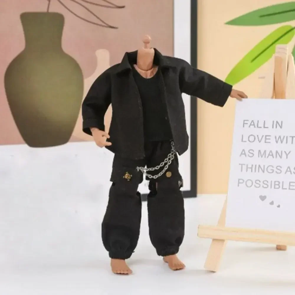 1/12 Scale Loose Solid Color Casual Shirt Black/White Long Sleeved Shirt Male Doll Fashion Outfit for 6'' Figure Doll Clothes