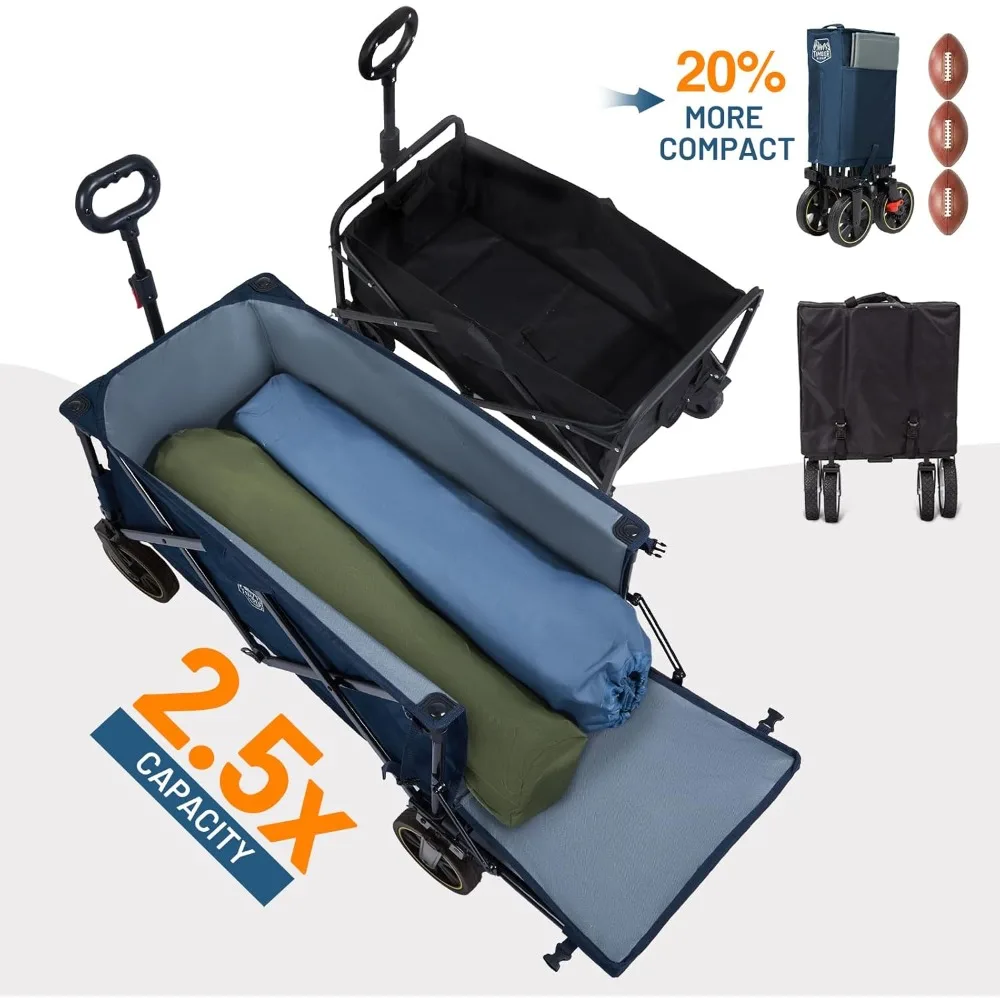 عربة شديدة التحمل بسعة 300 رطل وقابلة للطي طويلة جدًا مع باب خلفي وفرامل، عربة أدوات قابلة للطي للمغامرات الخارجية