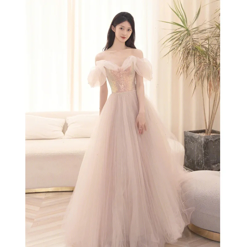 

DSP A Line Off Shoulder Tulle Prom Dress Long Women's Elegant Formal Occasion Party Dress Evening Gown